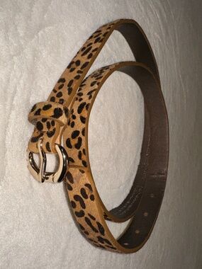 Banana Republic Leopard Haircalf Skinny Belt Size S/P Leather Animal Print 3/4"